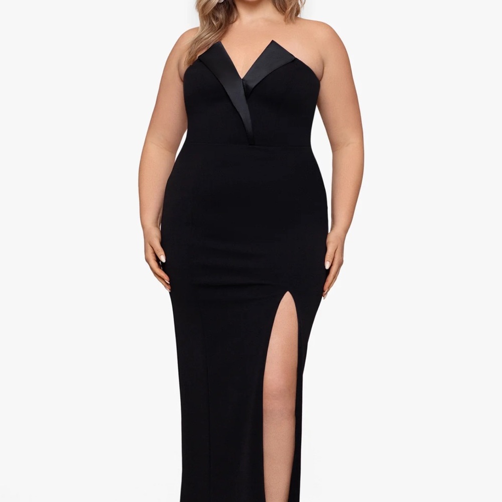 Betsy Adam strapless v neck tuxedo dress
